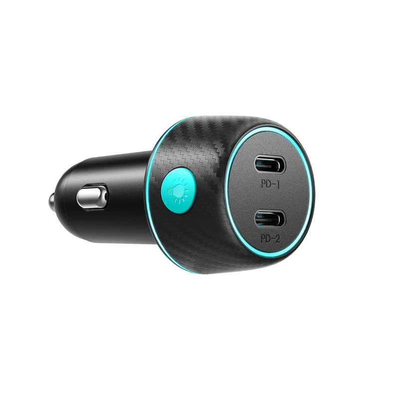 JOYROOM JR-CCN02 70W Dual PD Multi-Color Car Charger with Light Button(Black)