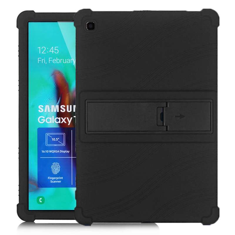 For Galaxy Tab S5e T720 Tablet PC Silicone Protective Case with Invisible Bracket(Black)