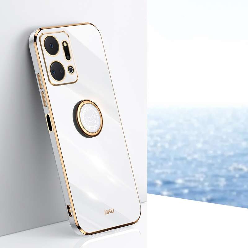 For Honor X7a 2023 XINLI Straight Edge 6D Electroplate TPU Phone Case with Ring Holder(Black)