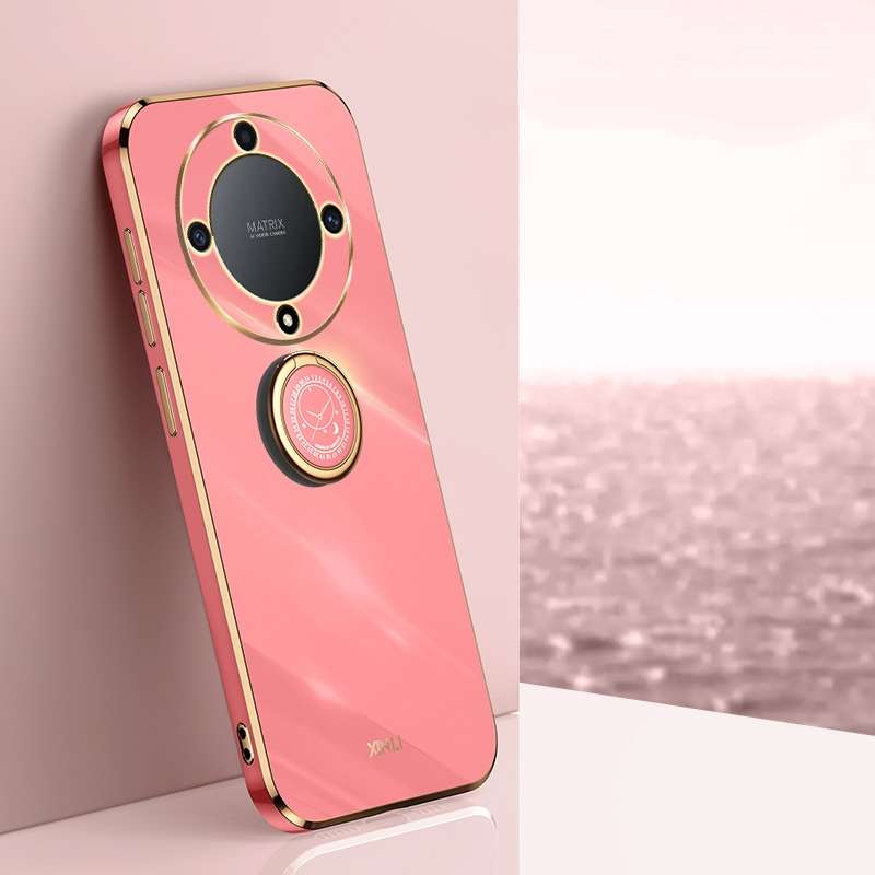 For Honor X9a 5G XINLI Straight Edge 6D Electroplate TPU Phone Case with Ring Holder(Cherry Purple)