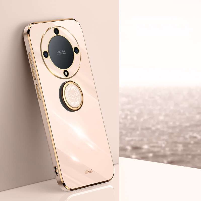For Honor X9a 5G XINLI Straight Edge 6D Electroplate TPU Phone Case with Ring Holder(Cherry Purple)
