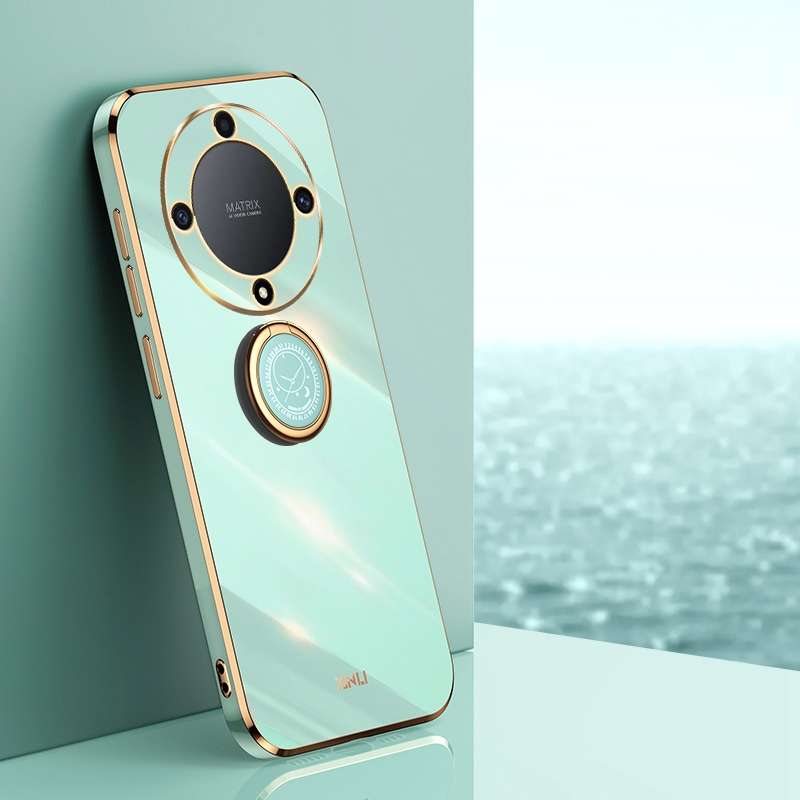 For Honor X9a 5G XINLI Straight Edge 6D Electroplate TPU Phone Case with Ring Holder(Cherry Purple)