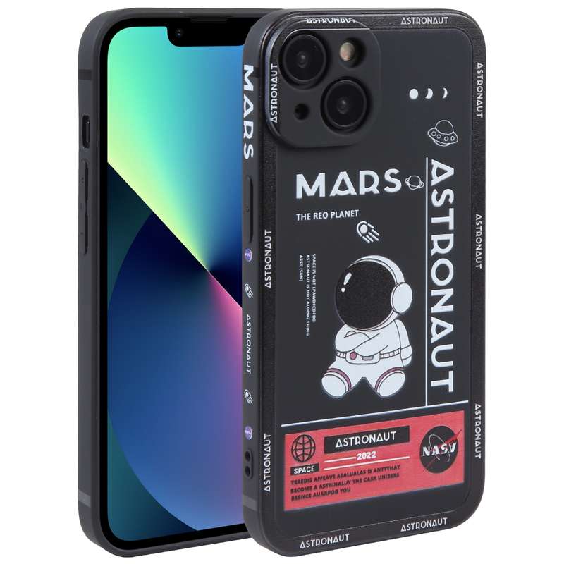 For iPhone 13 Astronaut Pattern Silicone Straight Edge Phone Case(Lovely Astronaut-Black)