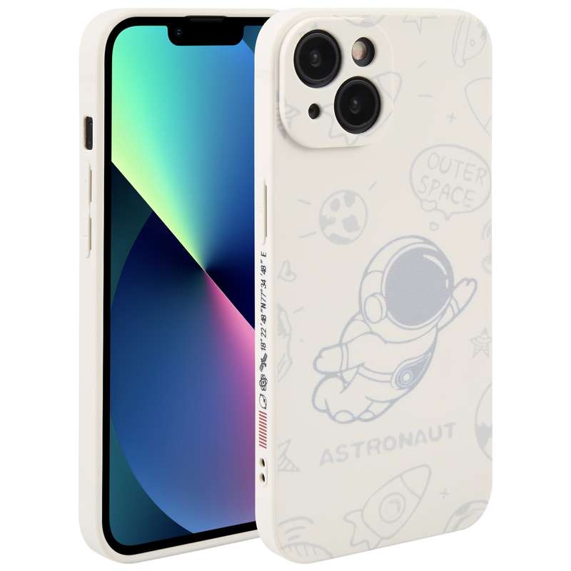 For iPhone 13 Astronaut Pattern Silicone Straight Edge Phone Case(Lovely Astronaut-Black)