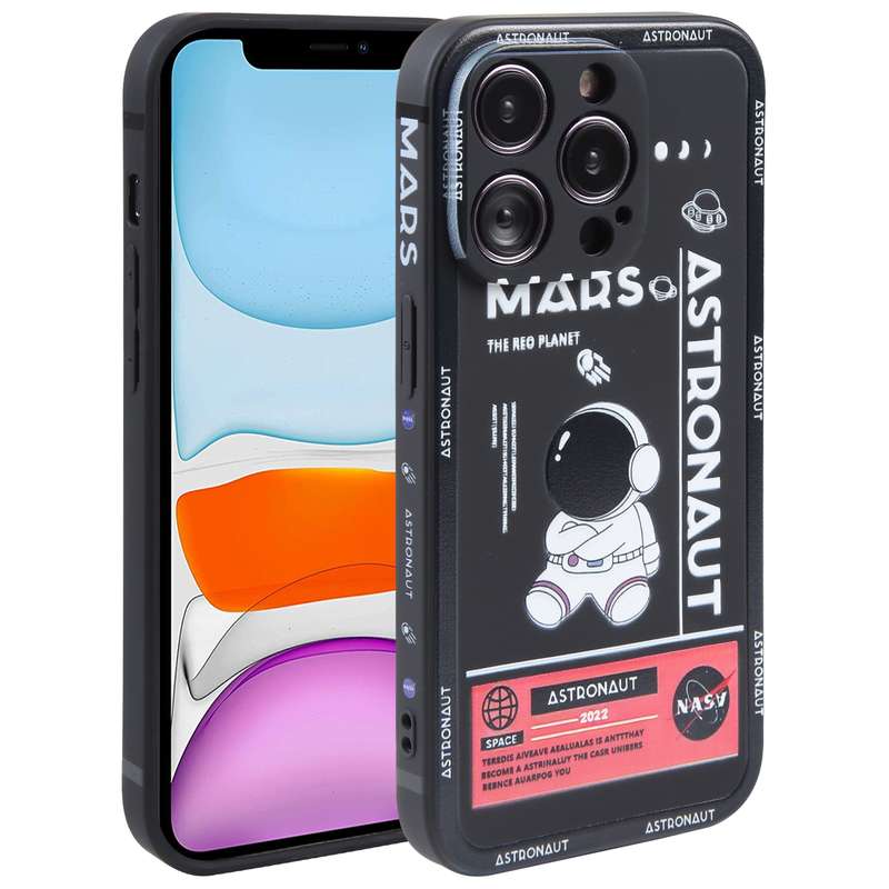 For iPhone 11 Astronaut Pattern Silicone Straight Edge Phone Case(Mars Astronaut-White)