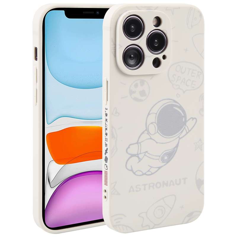 For iPhone 11 Astronaut Pattern Silicone Straight Edge Phone Case(Mars Astronaut-White)