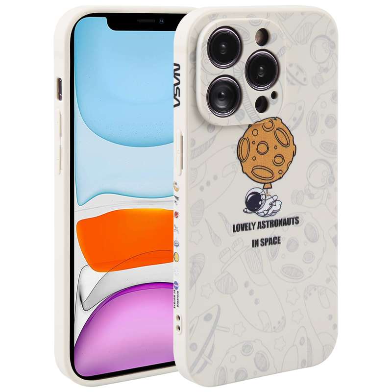 For iPhone 11 Astronaut Pattern Silicone Straight Edge Phone Case(Mars Astronaut-White)
