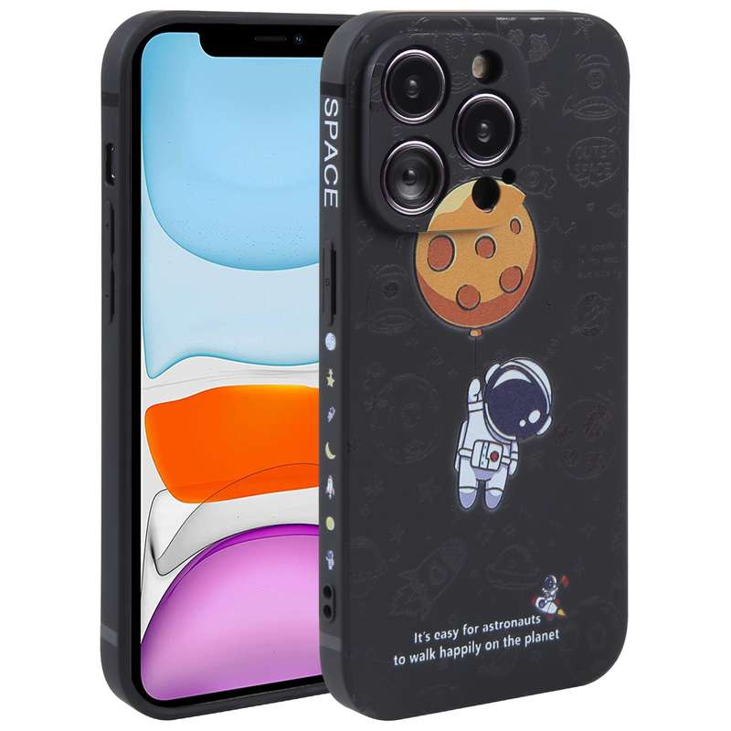 For iPhone 11 Astronaut Pattern Silicone Straight Edge Phone Case(Mars Astronaut-White)