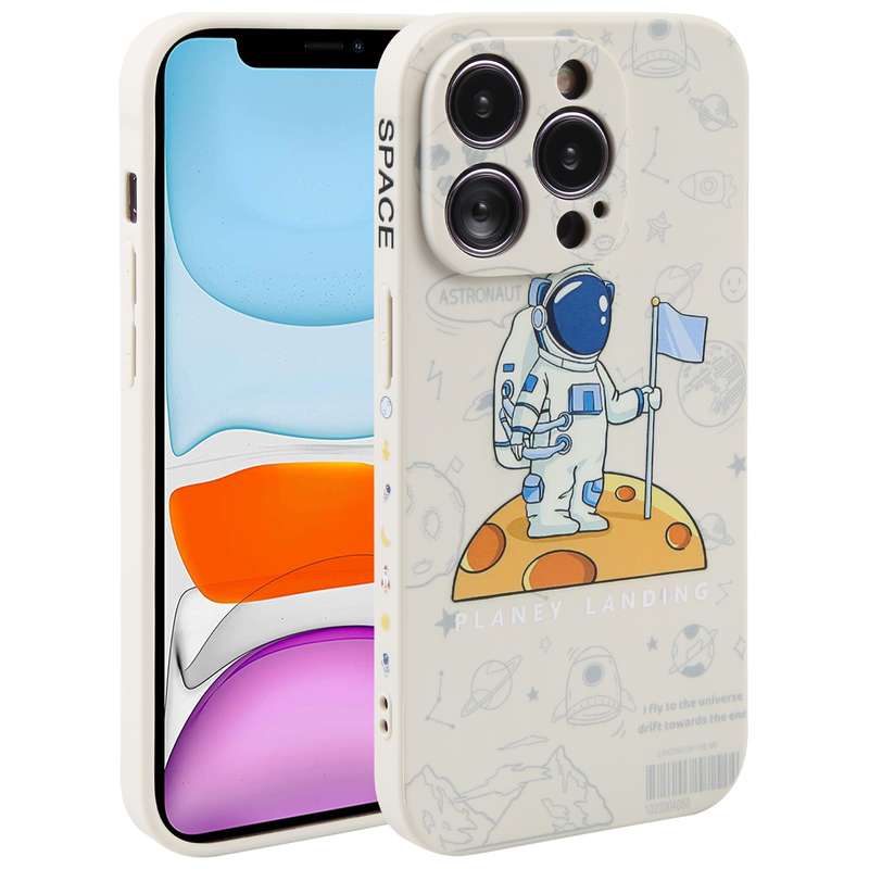 For iPhone 11 Astronaut Pattern Silicone Straight Edge Phone Case(Mars Astronaut-White)