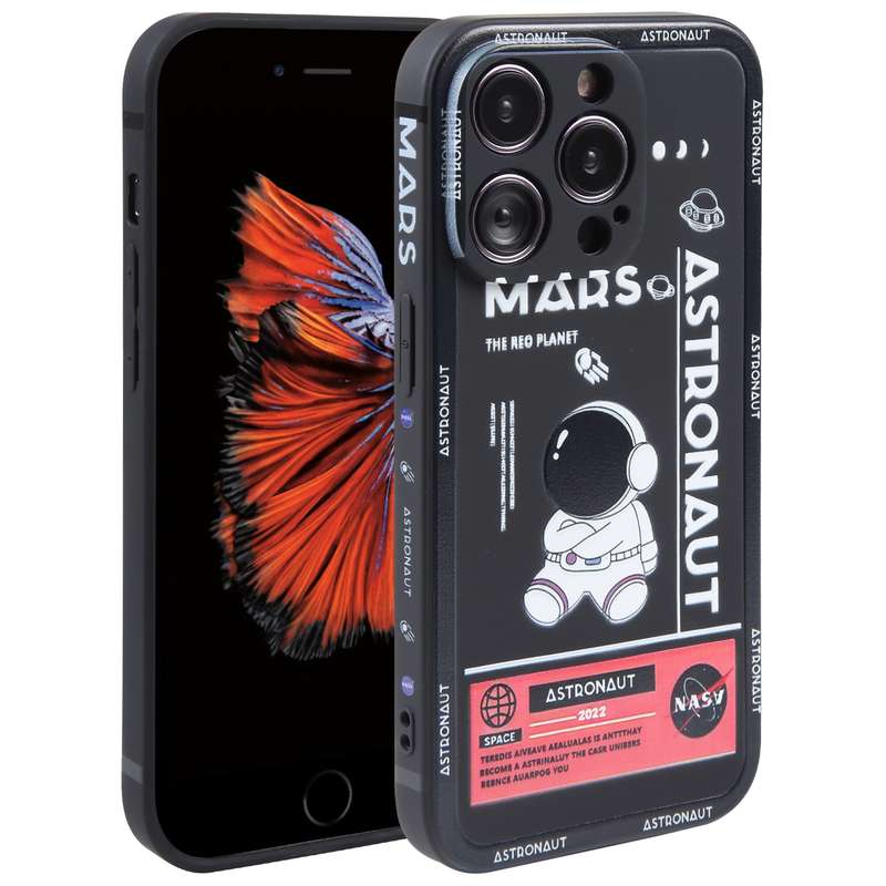 For iPhone 6 Plus / 6s Plus Astronaut Pattern Silicone Straight Edge Phone Case(Lovely Astronaut-Bla