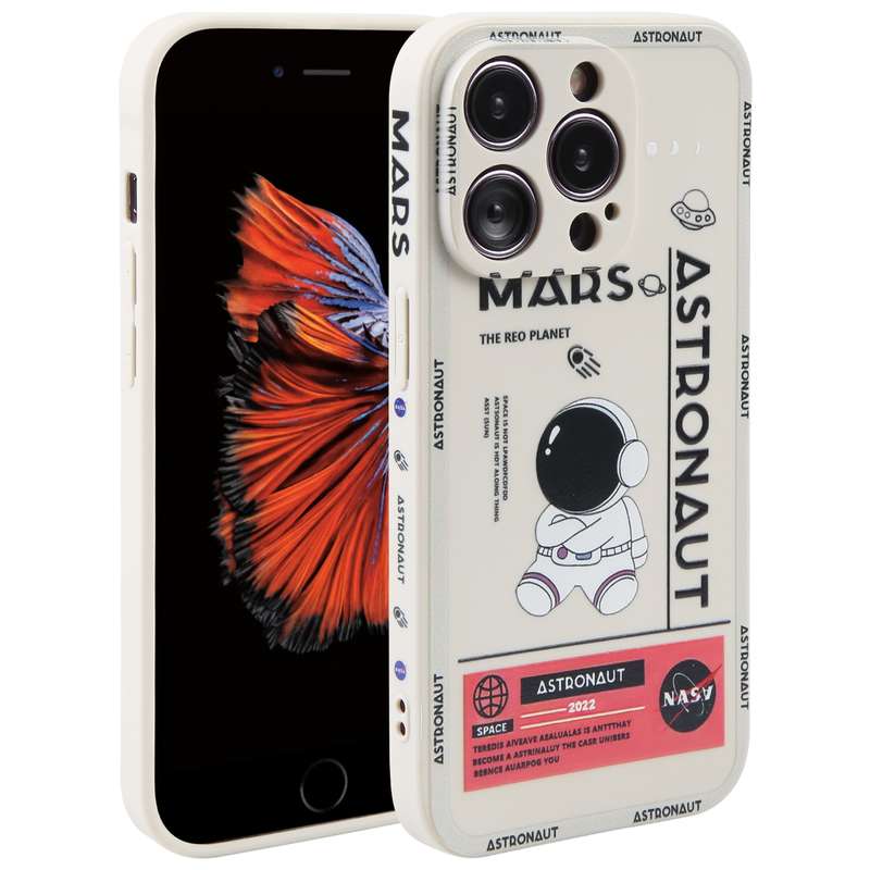 For iPhone 6 Plus / 6s Plus Astronaut Pattern Silicone Straight Edge Phone Case(Lovely Astronaut-Bla