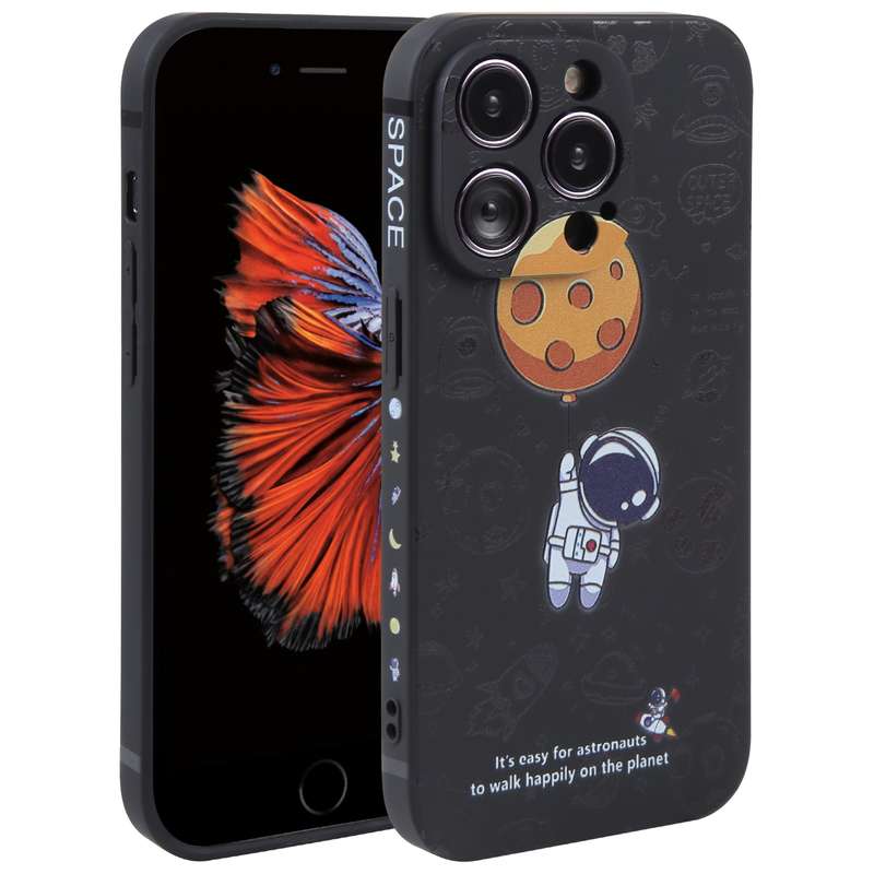 For iPhone 6 Plus / 6s Plus Astronaut Pattern Silicone Straight Edge Phone Case(Lovely Astronaut-Bla