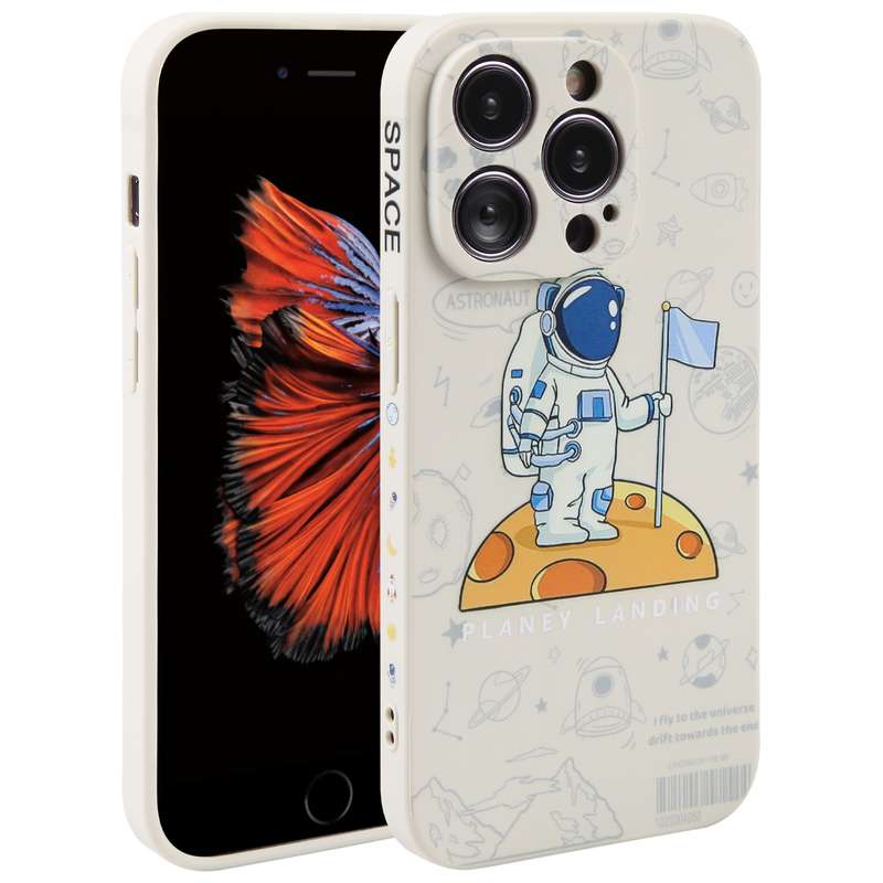 For iPhone 6 Plus / 6s Plus Astronaut Pattern Silicone Straight Edge Phone Case(Lovely Astronaut-Bla