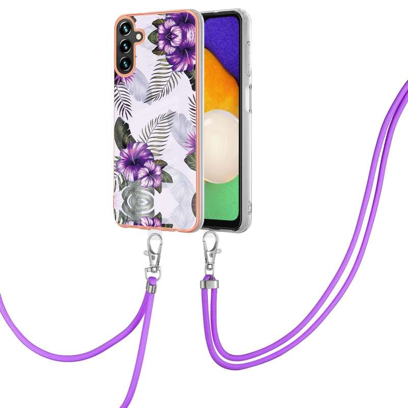For Samsung Galaxy A34 5G Electroplating IMD TPU Phone Case with Lanyard(Pink Scales)