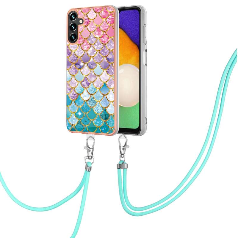 For Samsung Galaxy A34 5G Electroplating IMD TPU Phone Case with Lanyard(Pink Scales)