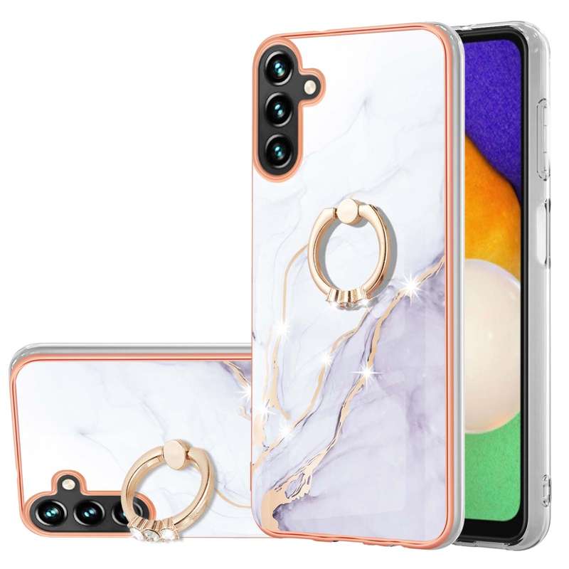 For Samsung Galaxy A54 5G Electroplating Marble IMD TPU Phone Case with Ring Holder(Rose Gold 005)
