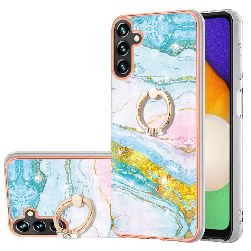 For Samsung Galaxy A54 5G Electroplating Marble IMD TPU Phone Case with Ring Holder(Rose Gold 005)
