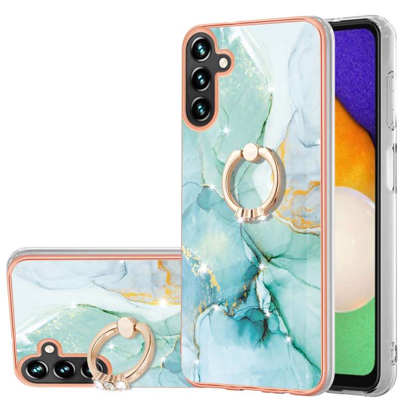 For Samsung Galaxy A54 5G Electroplating Marble IMD TPU Phone Case with Ring Holder(Rose Gold 005)