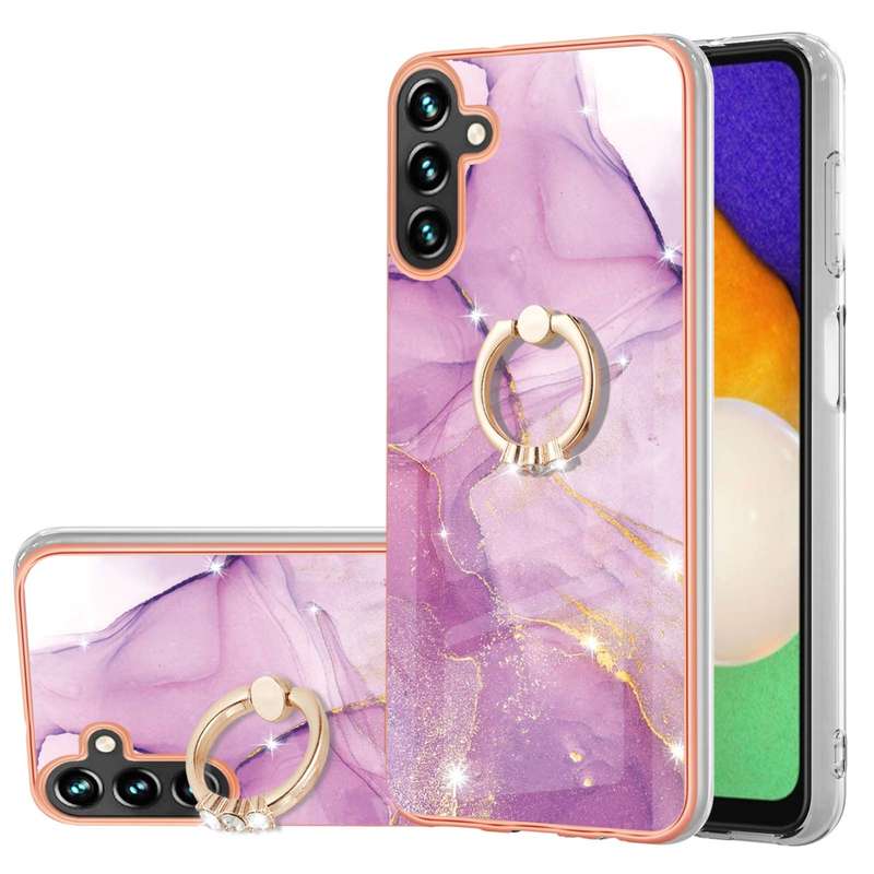For Samsung Galaxy A54 5G Electroplating Marble IMD TPU Phone Case with Ring Holder(Rose Gold 005)