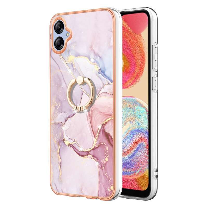 For Samsung Galaxy A04e Electroplating Marble IMD TPU Phone Case with Ring Holder(Purple 001)
