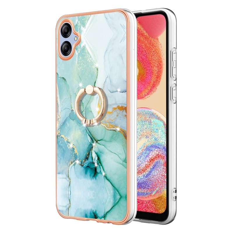 For Samsung Galaxy A04e Electroplating Marble IMD TPU Phone Case with Ring Holder(Purple 001)