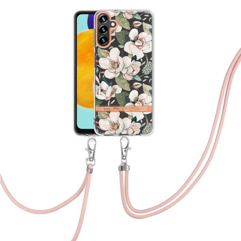 For Samsung Galaxy A54 5G Flowers and Plants Series IMD TPU Phone Case with Lanyard(Green Gardenia)