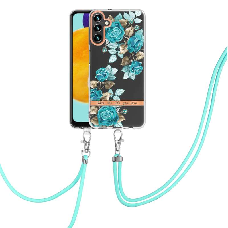 For Samsung Galaxy A54 5G Flowers and Plants Series IMD TPU Phone Case with Lanyard(Green Gardenia)