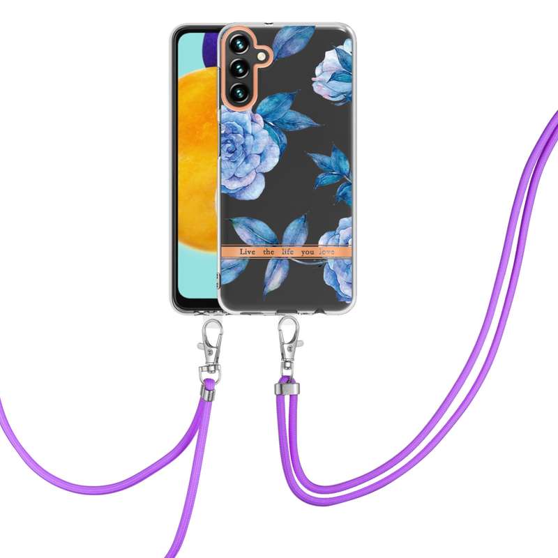 For Samsung Galaxy A54 5G Flowers and Plants Series IMD TPU Phone Case with Lanyard(Green Gardenia)