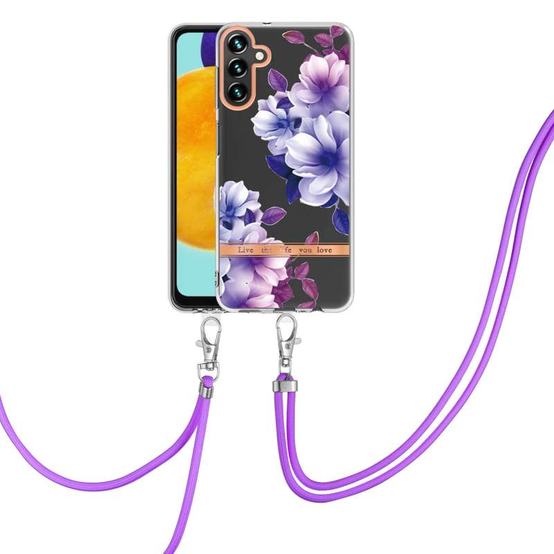 For Samsung Galaxy A54 5G Flowers and Plants Series IMD TPU Phone Case with Lanyard(Green Gardenia)