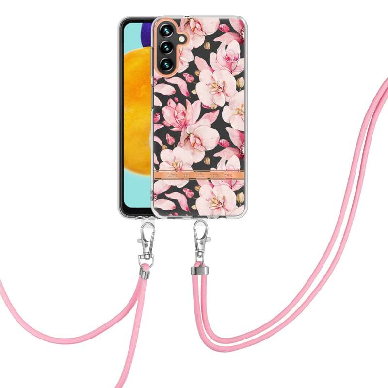 For Samsung Galaxy A54 5G Flowers and Plants Series IMD TPU Phone Case with Lanyard(Green Gardenia)