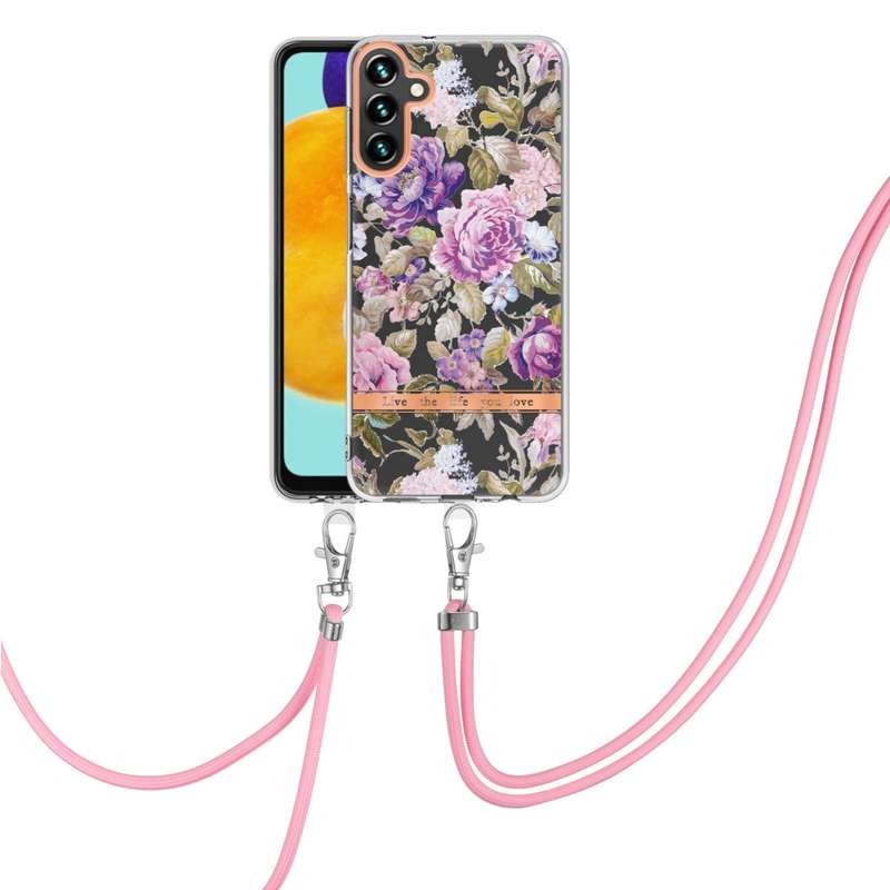 For Samsung Galaxy A54 5G Flowers and Plants Series IMD TPU Phone Case with Lanyard(Green Gardenia)