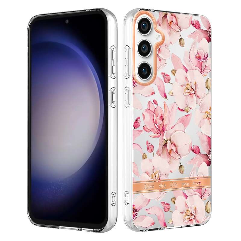 For Samsung Galaxy S23 FE 5G Flowers and Plants Series IMD TPU Phone Case(Pink Gardenia)