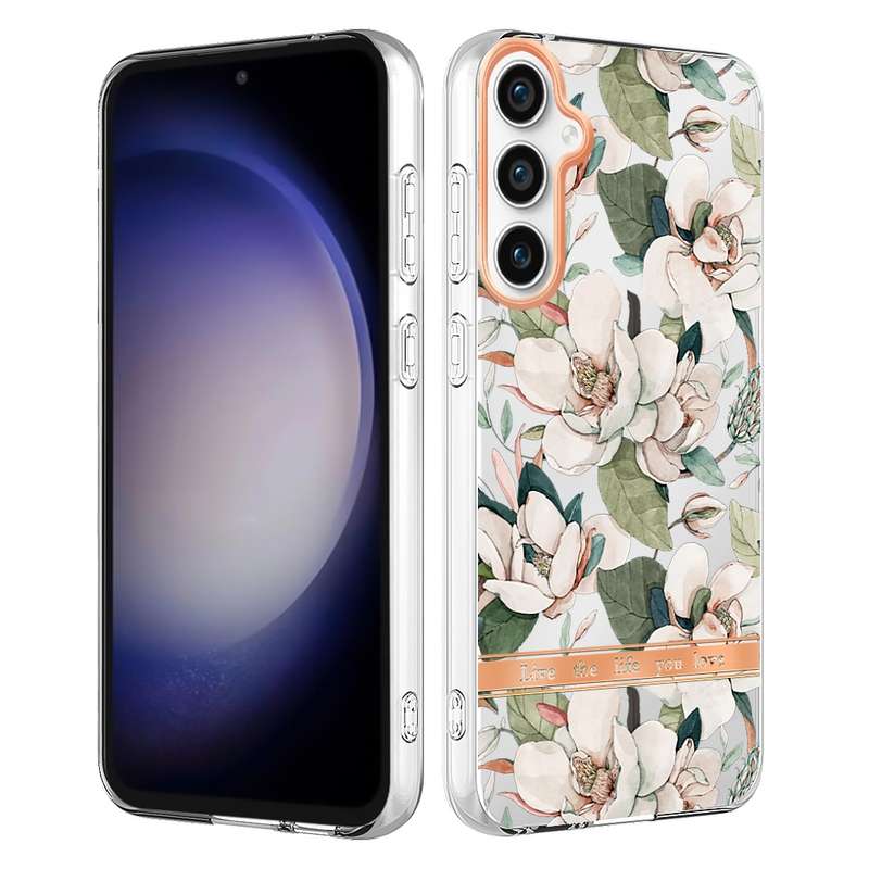 For Samsung Galaxy S23 FE 5G Flowers and Plants Series IMD TPU Phone Case(Pink Gardenia)