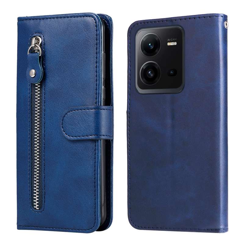 For vivo V25 5G/V25e 4G Calf Texture Zipper Leather Phone Case(Blue)