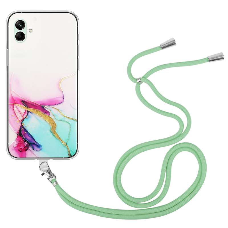 For Samsung Galaxy A04e Hollow Marble Pattern TPU Shockproof Phone Case with Neck Strap Rope(Pink)