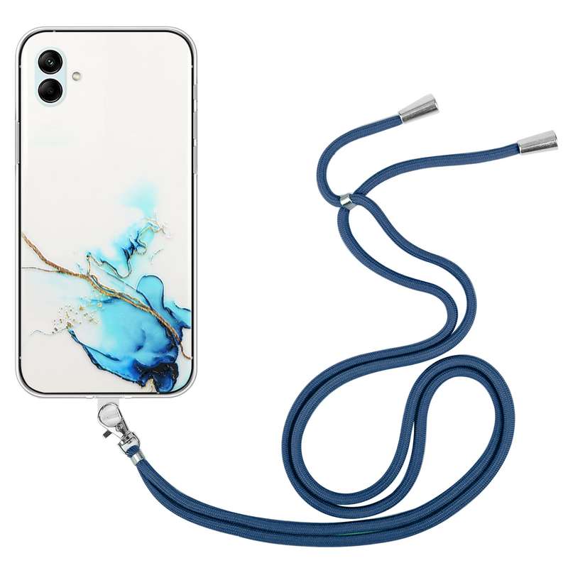 For Samsung Galaxy A04e Hollow Marble Pattern TPU Shockproof Phone Case with Neck Strap Rope(Pink)