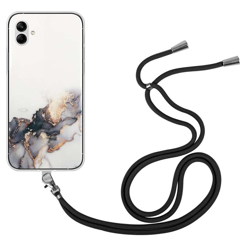 For Samsung Galaxy A04e Hollow Marble Pattern TPU Shockproof Phone Case with Neck Strap Rope(Pink)