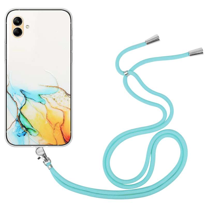 For Samsung Galaxy A04e Hollow Marble Pattern TPU Shockproof Phone Case with Neck Strap Rope(Pink)