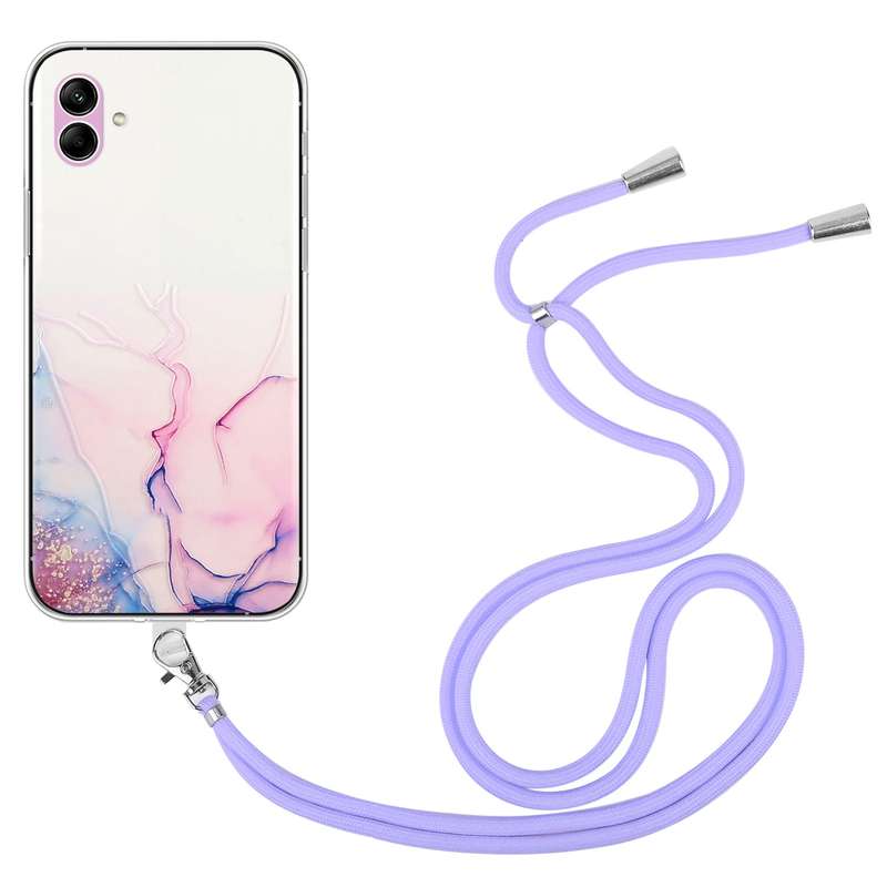 For Samsung Galaxy A04e Hollow Marble Pattern TPU Shockproof Phone Case with Neck Strap Rope(Pink)