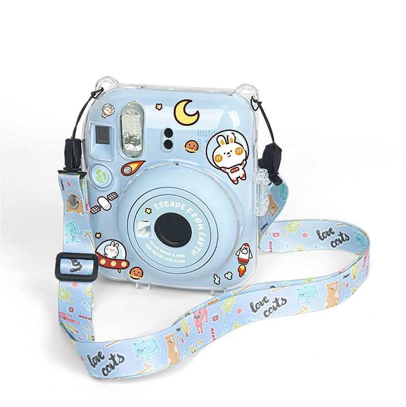 For FUJIFILM instax mini 12 Crystal Hard Acrylic Camera Case with Shoulder Strap(DIY Milk Cow)