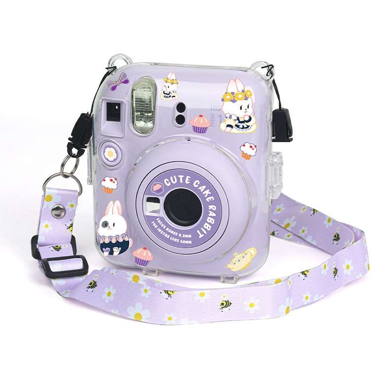 For FUJIFILM instax mini 12 Crystal Hard Acrylic Camera Case with Shoulder Strap(DIY Milk Cow)