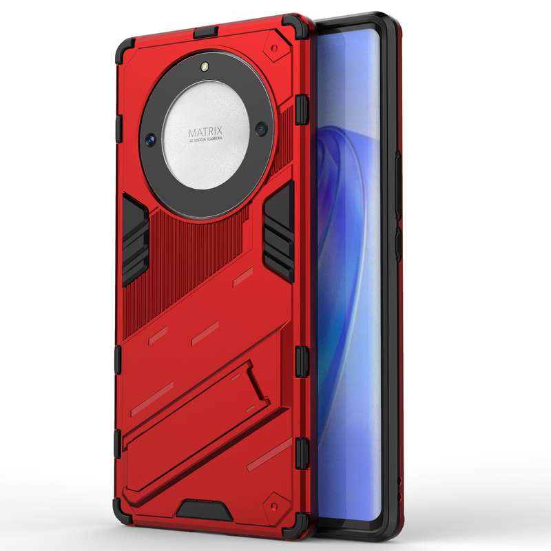 For Honor X9a/X40 5G/Magic5 Lite Punk Armor PC + TPU Phone Case with Holder(Grey)