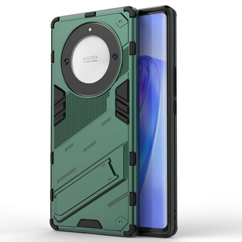 For Honor X9a/X40 5G/Magic5 Lite Punk Armor PC + TPU Phone Case with Holder(Grey)