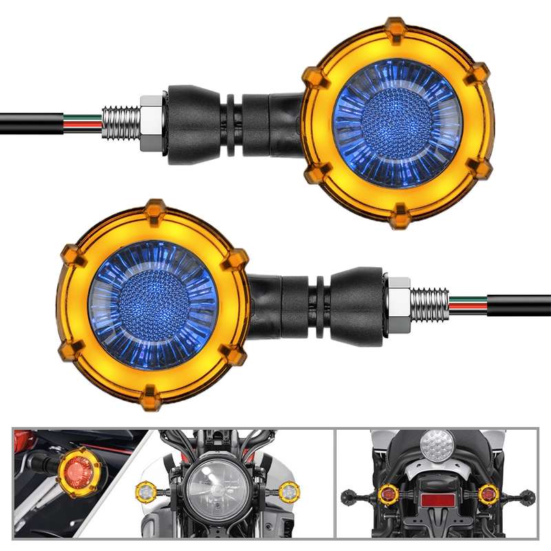 1 Pair Motorcycles Universal Rotating LED Dual-color Flow Turn Signal Light(Amber Yellow Light + Blu
