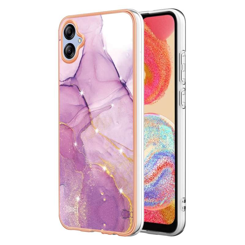 For Samsung Galaxy A04e Electroplating Marble Dual-side IMD Phone Case(Purple 002)
