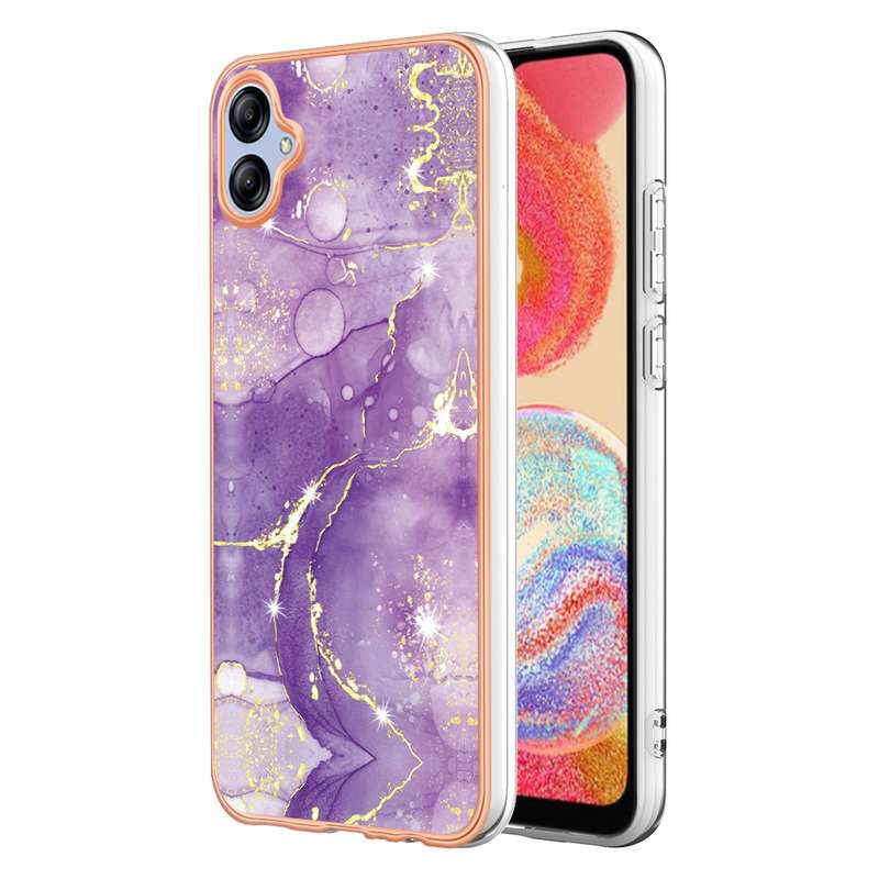 For Samsung Galaxy A04e Electroplating Marble Dual-side IMD Phone Case(Purple 002)