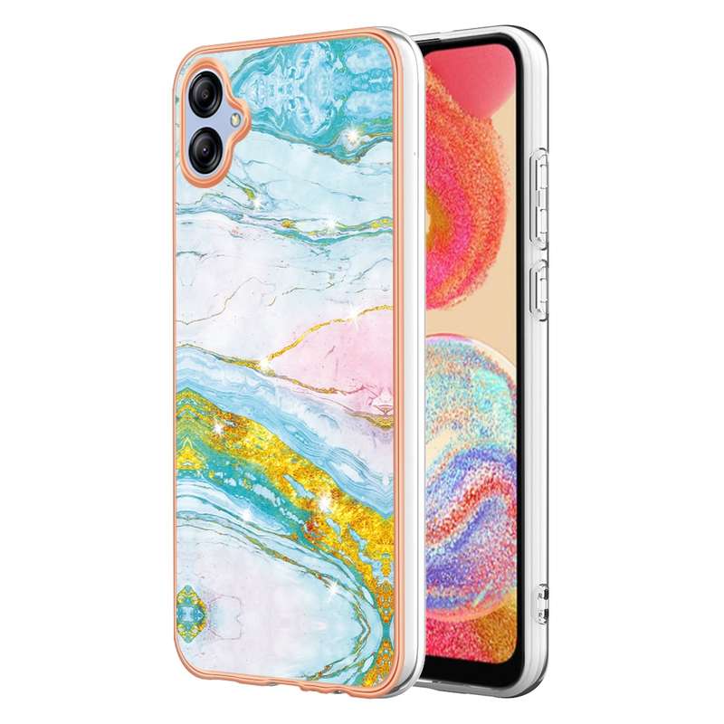 For Samsung Galaxy A04e Electroplating Marble Dual-side IMD Phone Case(Purple 002)