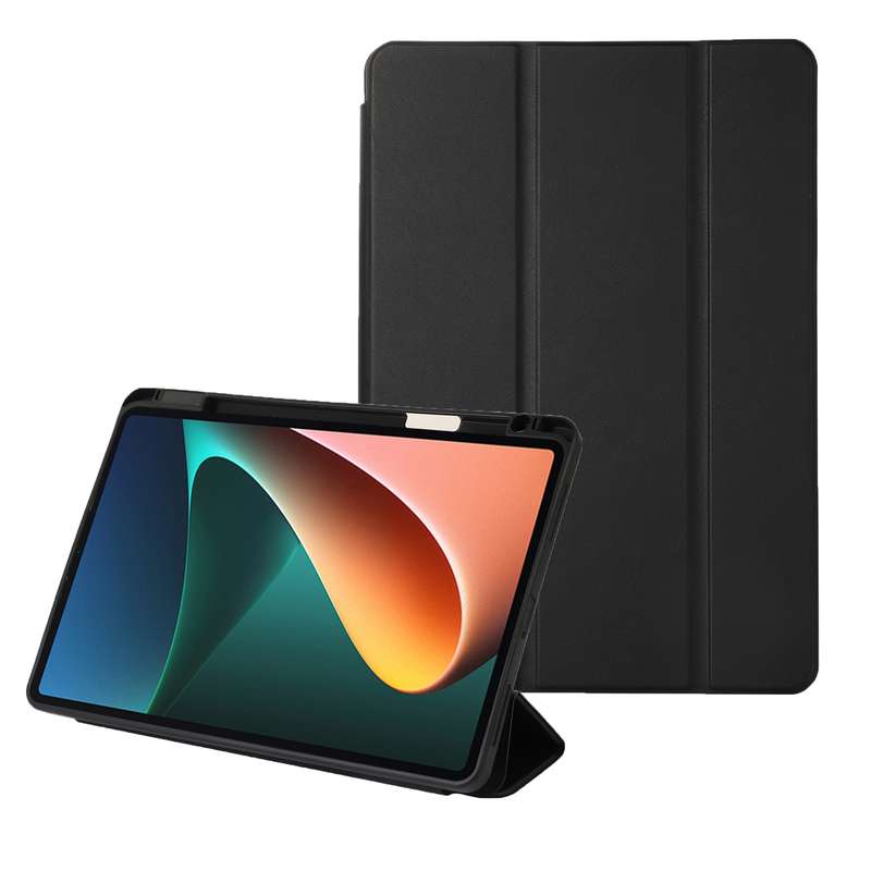 For Xiaomi Pad 5 Solid Color 3-folding Leather Tablet Case(Dark Green)