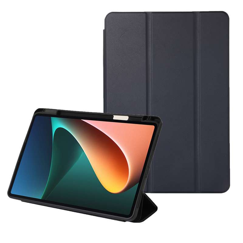 For Xiaomi Pad 5 Solid Color 3-folding Leather Tablet Case(Dark Green)