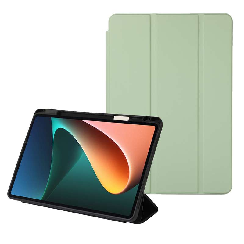 For Xiaomi Pad 5 Solid Color 3-folding Leather Tablet Case(Dark Green)